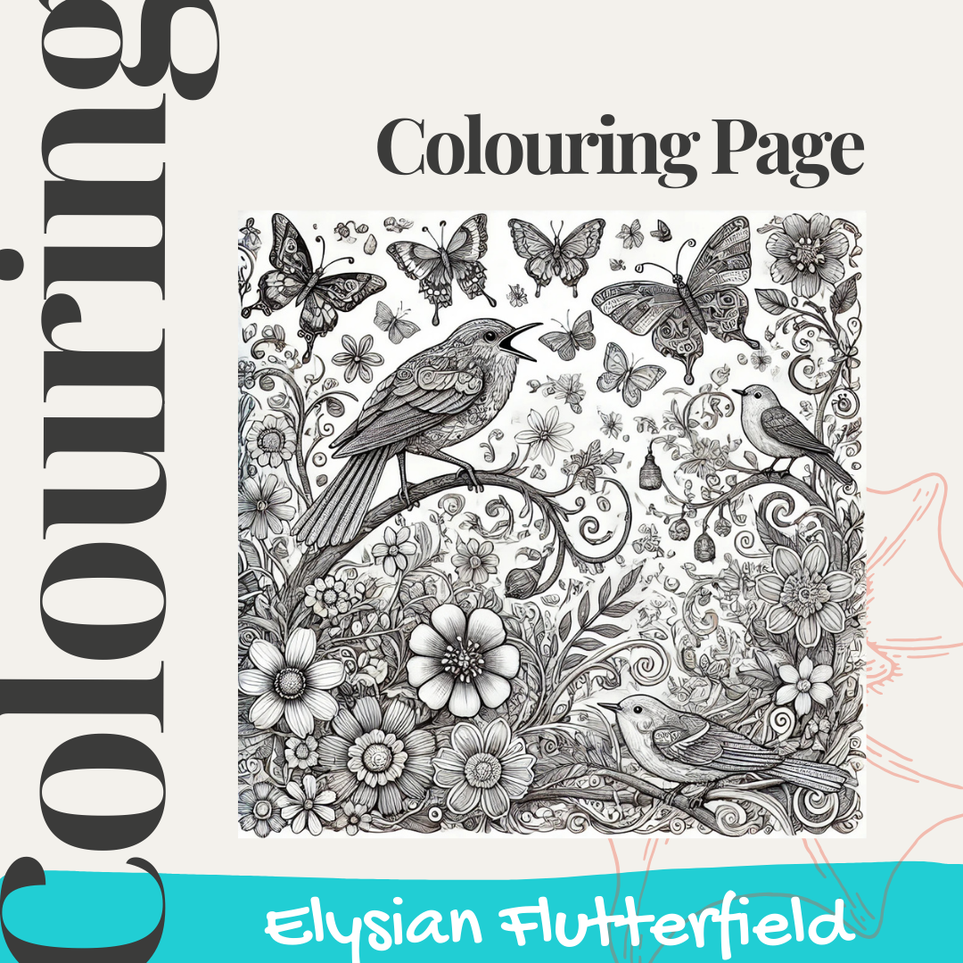 Elysian Flutterfield Adult stress relief colouring page