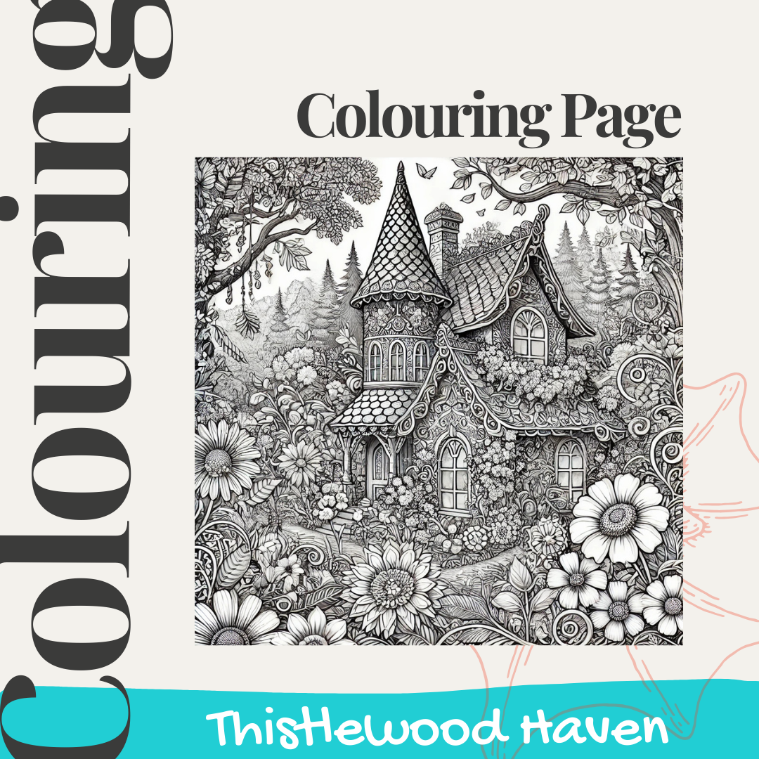 Thistlewood Haven Colouring page mockup